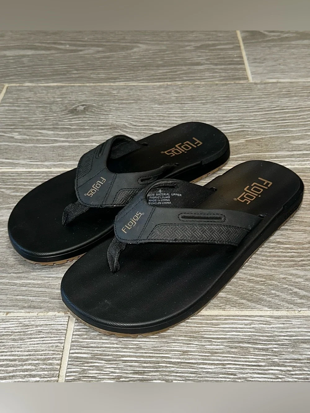 Flojos Ryan Men's Sandal Black Comfort Memory Foam Flip Flops Size 8 Beach Shoe